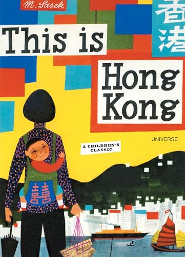 Book cover: woman with baby, Hong Kong skyline, colorful geometric shapes.