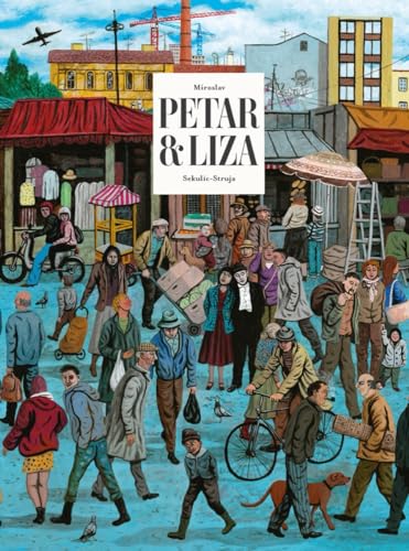 Book cover depicting a busy, illustrated town square with many people.