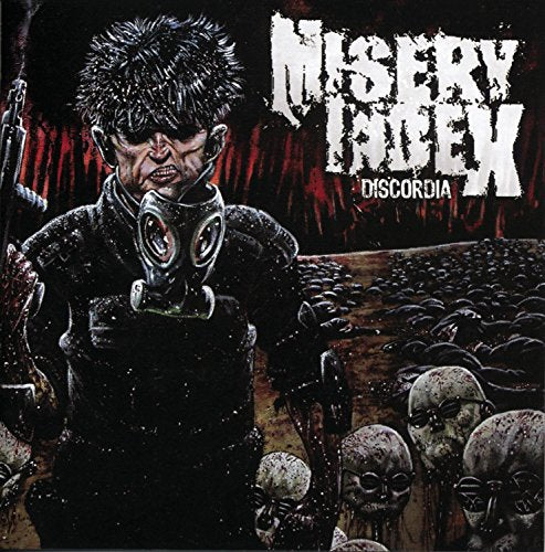 CD cover for Misery Index's "Discordia" featuring a masked figure and skulls.