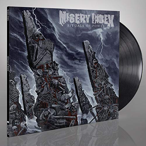 Vinyl record cover for Misery Index’s “Rituals Of Power” with skeletal imagery.