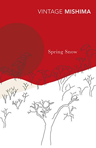 Red and white book cover with a large red sun and bare trees.