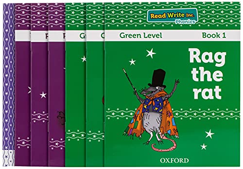A set of Read Write Inc. Phonics books featuring a rat in a top hat.