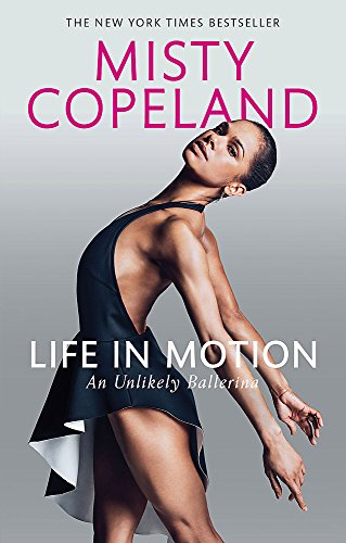 Misty Copeland posing in a black dress on the book cover Life in Motion.