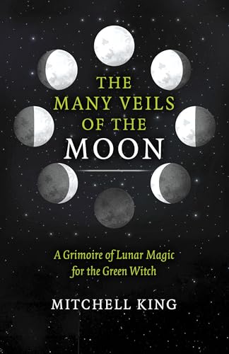 Book cover: dark background with lunar phases and title “Many Veils of the Moon.”
