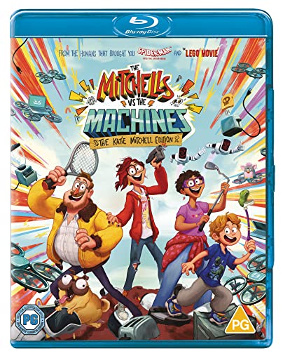 Blu-ray cover for "Mitchells Vs The Machines" featuring a family and robots.