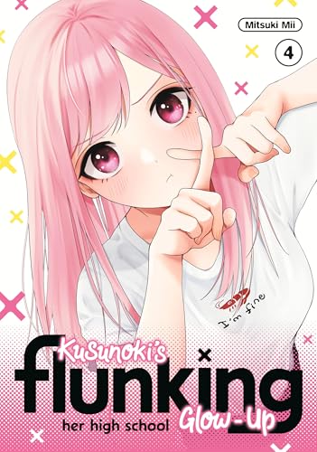 Pink-haired anime girl with finger to lips on manga cover.