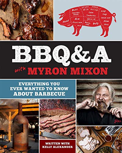 Book cover featuring barbecue, a pig diagram, and chef Myron Mixon.
