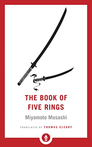 Book cover with a katana and sickle, titled "The Book of Five Rings.