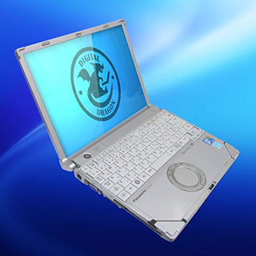 Silver Panasonic laptop displaying a digital dragon logo on its screen.