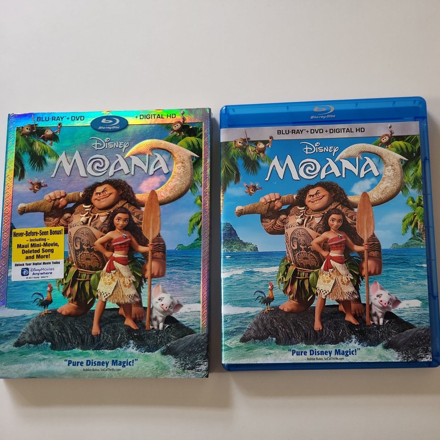 Moana Blu-ray case featuring Moana and Maui on the cover art.