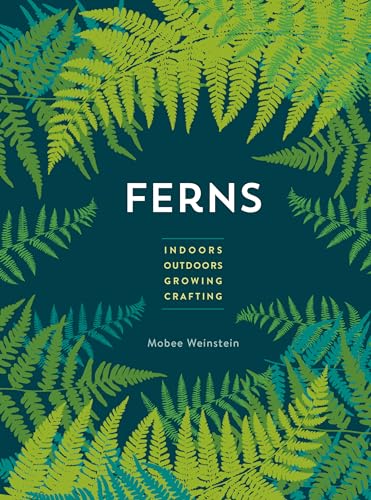 Book cover with white title Ferns on a dark teal background framed by green ferns.
