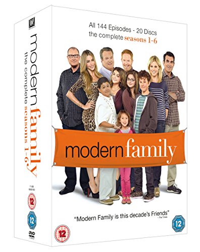 "White DVD case with Modern Family cast image and orange title banner."