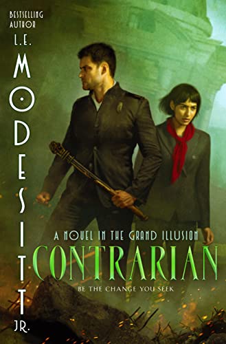 Book cover: two figures with weapons stand before a hazy cityscape.