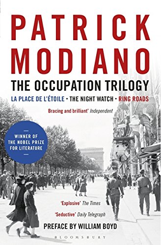 Book cover for The Occupation Trilogy by Patrick Modiano featuring a black-and-white street scene.