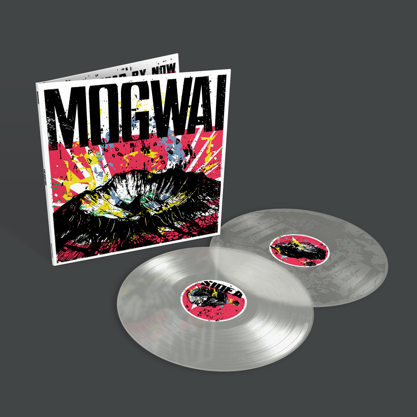 Mogwai The Bad Fire album cover with two clear vinyl records on grey background.