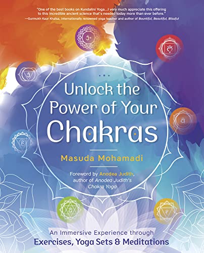 Book cover with chakra symbols and title "Unlock the Power of Your Chakras.