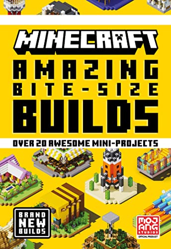 Minecraft building guide cover with small, colorful block-style structures.