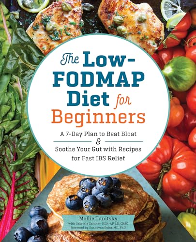 Book cover with food images and title: “The Low-FODMAP Diet for Beginners.”
