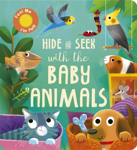 Book cover with colorful illustrations of baby animals hiding amongst foliage.