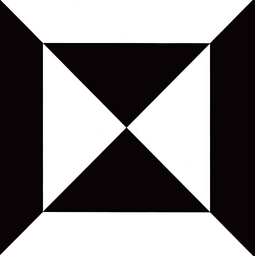 Black and white geometric design resembling an arrow within a square.