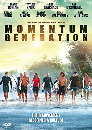 DVD cover for “Momentum Generation” featuring surfers walking on a beach.