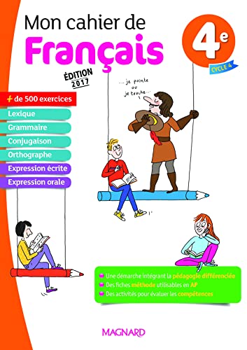 French language workbook cover with illustrated children and pencils.