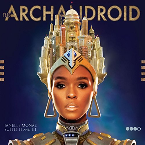 Janelle Monáe’s “Archandroid” vinyl album cover, featuring a futuristic cityscape crown.