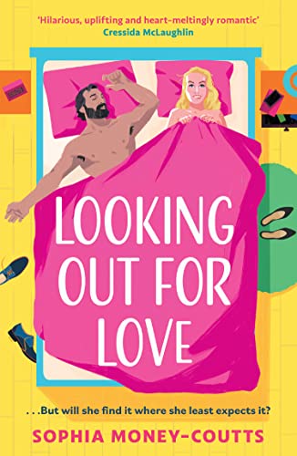 Book cover: illustrated couple in bed, pink text reads "Looking Out For Love".