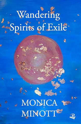 Book cover: blue background, pink orb with gold flecks, text “Wandering Spirits of Exile”.