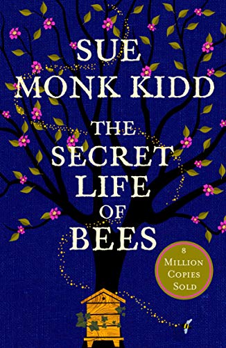 Book cover for "The Secret Life of Bees" with a tree and beehive.