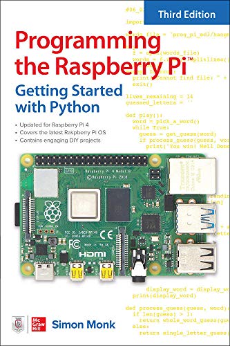 Book cover: "Programming the Raspberry Pi" with a Raspberry Pi board image.