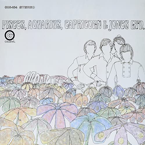 The Monkees album cover with illustrated flowers and sketched band members.