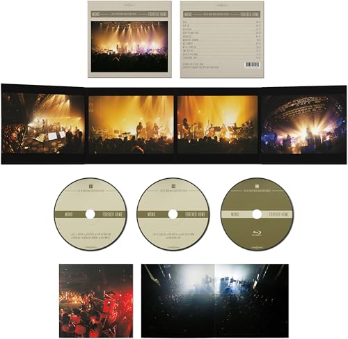 Mono Forever Home live album packaging including gatefold cover, three discs, and concert photos.