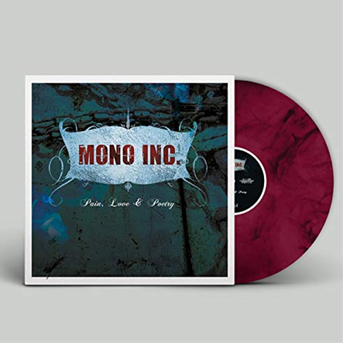 Mono Inc. Pain, Love & Poetry album cover with a magenta and black vinyl record.