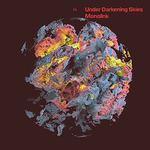 Album cover for Monolink’s “Under Darkening Skies” featuring abstract, colorful shapes.