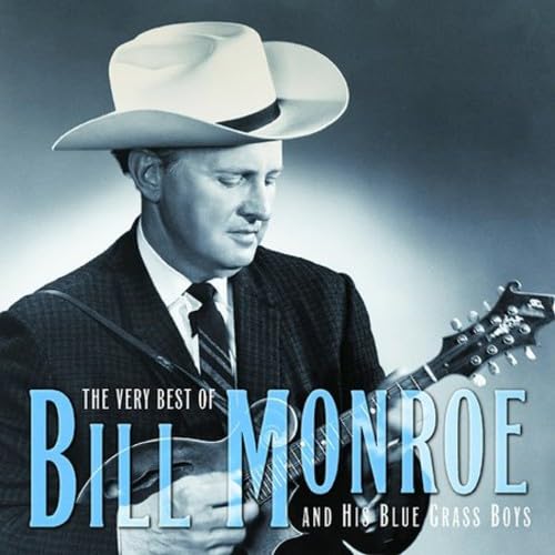 Bill Monroe in a cowboy hat holding a mandolin, album cover.
