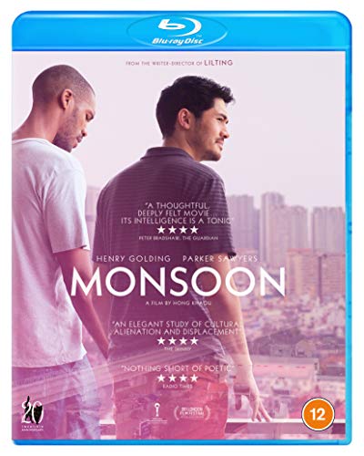 “Monsoon” Blu-ray cover featuring two men with a city skyline backdrop.