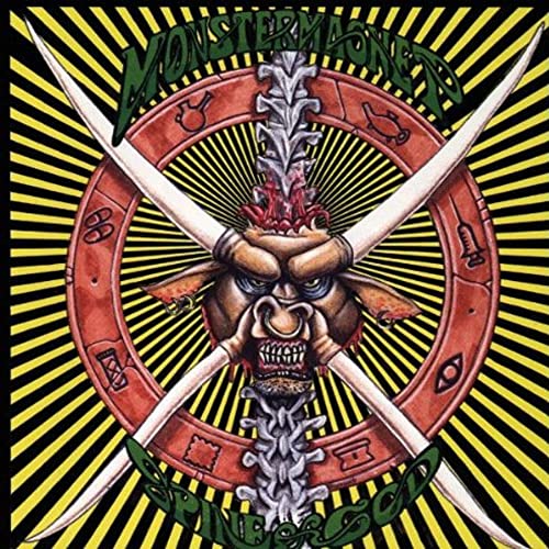 Monster Magnet album cover: stylized face with crossed swords, yellow rays.