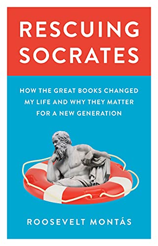 Book cover featuring a statue of Socrates in a life preserver on blue background.
