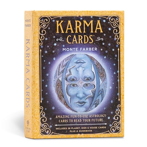 Yellow boxed “Karma Cards” with a blue and gold illustrated face.