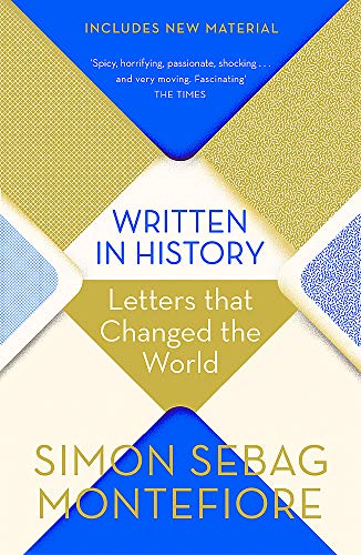 Book cover: “Written in History,” letters, geometric design, author Montefiore.