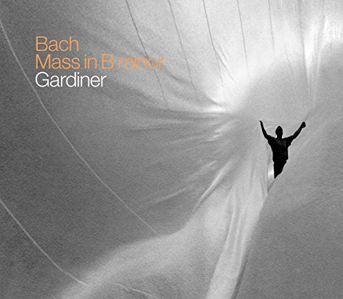 CD cover: Silhouette of a man under flowing white fabric, text “Bach”.