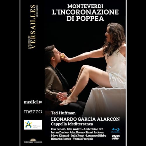 DVD cover for Monteverdi’s *L’incoronazione di Poppea* opera, featuring performers.