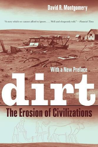 Book cover: "Dirt" showing eroded farmland and large white text.