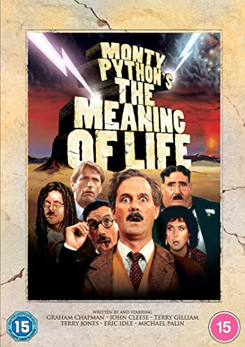 DVD cover for "Monty Python's The Meaning of Life" featuring the cast.