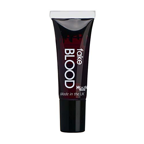 Black tube of dark red fake blood with dripping effect.
