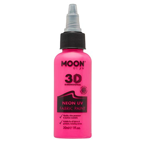 A 30ml bottle of intense pink Moon Glow 3D neon UV fabric paint.