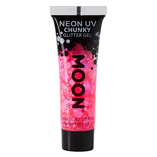 Pink glitter gel in a black and white labeled tube.