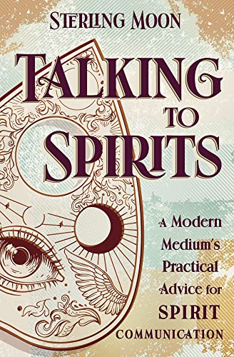 Book cover with ornate design, an eye, and title "Talking to Spirits.