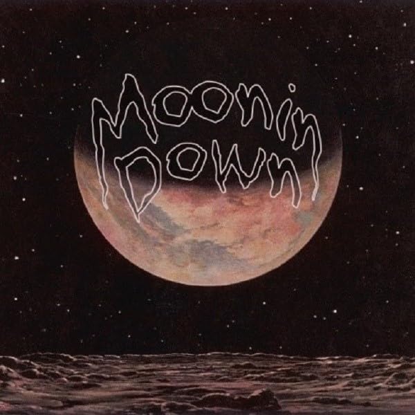 A planet hangs in a starry sky above a rocky, cratered lunar landscape.